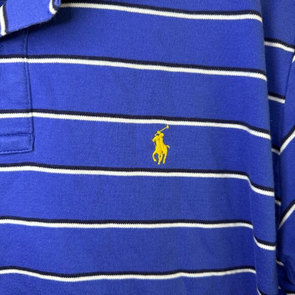 Polo Ralph Lauren Short Sleeve Collared Blue White Striped Yellow Pony Shirt L - Picture 3 of 6